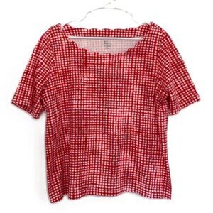 Kim Rogers Red and White Checkered Short Sleeve Shirt with Scalloped Neckline